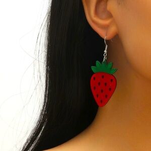 Y2K Kawaii Lolita Goth Acrylic Strawberry Charm Drop Earrings